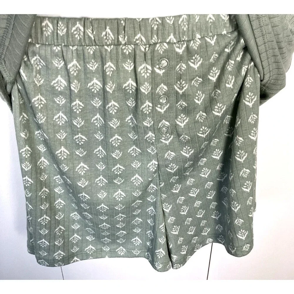 Live2Lounge 3 Piece Pointelle Pajama Set Green/White Size Large NWOT